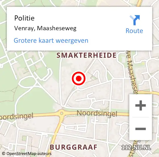 Locatie op kaart van de 112 melding: Politie Venray, Maasheseweg op 2 oktober 2023 06:13