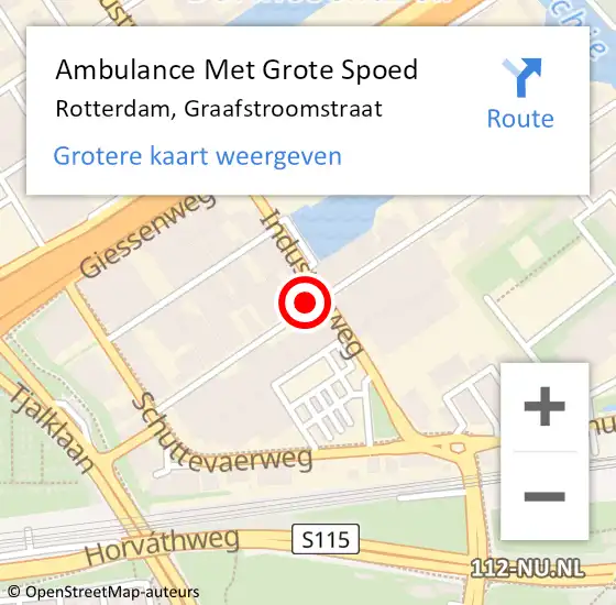 Locatie op kaart van de 112 melding: Ambulance Met Grote Spoed Naar Rotterdam, Graafstroomstraat op 2 oktober 2023 07:12