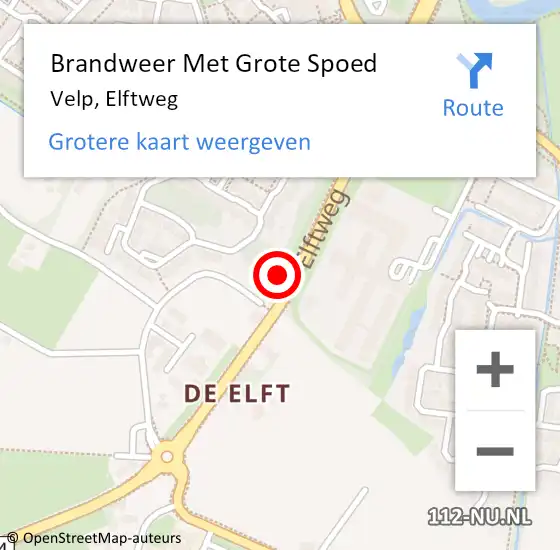 Locatie op kaart van de 112 melding: Brandweer Met Grote Spoed Naar Velp, Elftweg op 2 oktober 2023 07:20