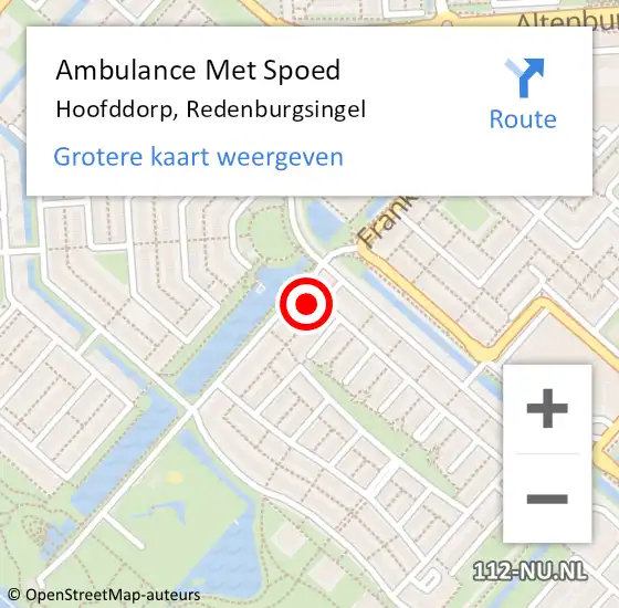 Locatie op kaart van de 112 melding: Ambulance Met Spoed Naar Hoofddorp, Redenburgsingel op 2 oktober 2023 07:26