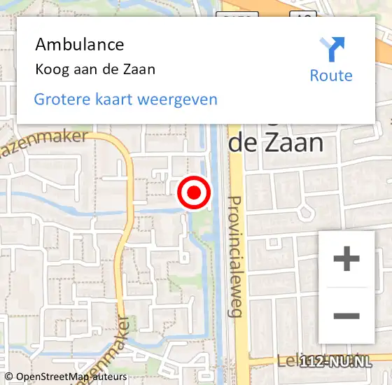Locatie op kaart van de 112 melding: Ambulance Koog aan de Zaan op 2 oktober 2023 07:47