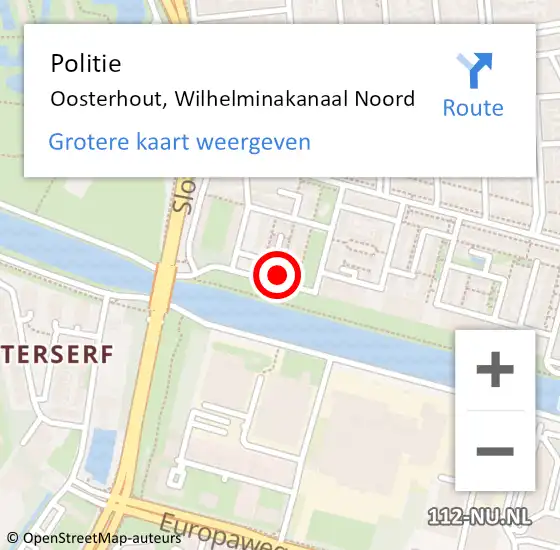 Locatie op kaart van de 112 melding: Politie Oosterhout, Wilhelminakanaal Noord op 2 oktober 2023 08:03