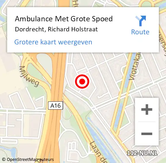 Locatie op kaart van de 112 melding: Ambulance Met Grote Spoed Naar Dordrecht, Richard Holstraat op 2 oktober 2023 08:12