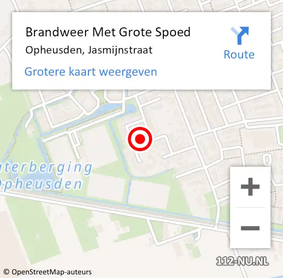 Locatie op kaart van de 112 melding: Brandweer Met Grote Spoed Naar Opheusden, Jasmijnstraat op 2 oktober 2023 08:21