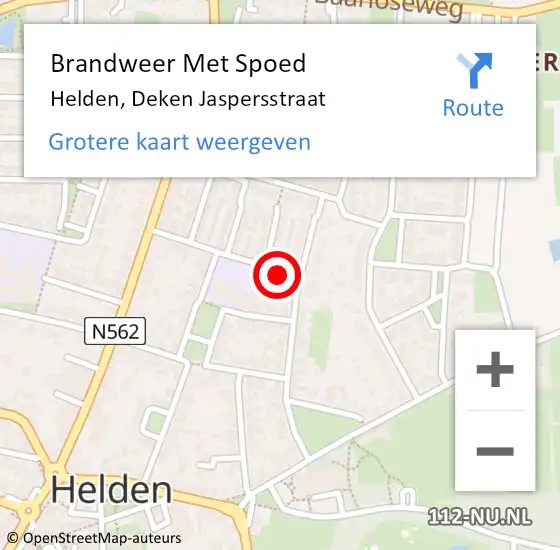 Locatie op kaart van de 112 melding: Brandweer Met Spoed Naar Helden, Deken Jaspersstraat op 2 oktober 2023 08:43