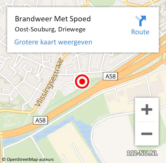 Locatie op kaart van de 112 melding: Brandweer Met Spoed Naar Oost-Souburg, Driewege op 2 oktober 2023 09:12