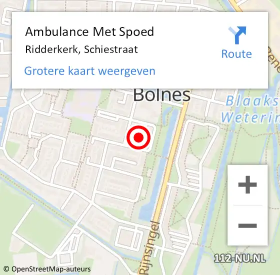 Locatie op kaart van de 112 melding: Ambulance Met Spoed Naar Ridderkerk, Schiestraat op 2 oktober 2023 09:23