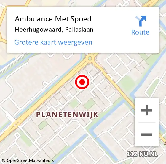 Locatie op kaart van de 112 melding: Ambulance Met Spoed Naar Heerhugowaard, Pallaslaan op 2 oktober 2023 09:26