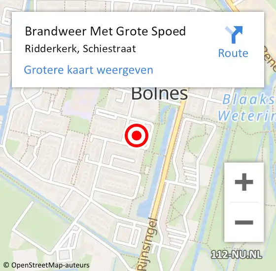 Locatie op kaart van de 112 melding: Brandweer Met Grote Spoed Naar Ridderkerk, Schiestraat op 2 oktober 2023 09:33