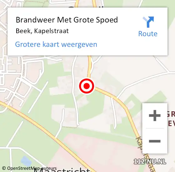 Locatie op kaart van de 112 melding: Brandweer Met Grote Spoed Naar Beek, Kapelstraat op 2 oktober 2023 09:57