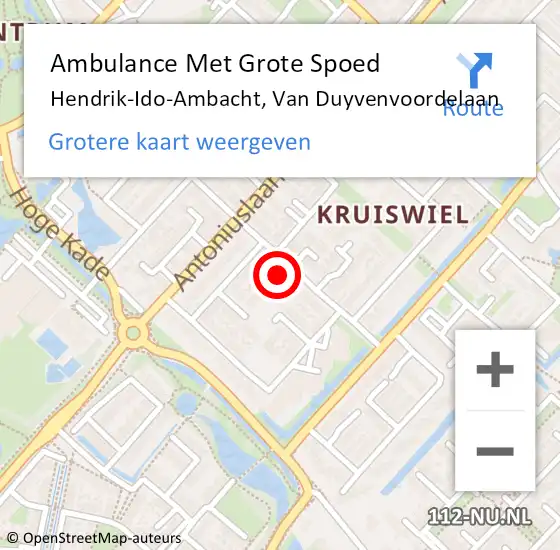 Locatie op kaart van de 112 melding: Ambulance Met Grote Spoed Naar Hendrik-Ido-Ambacht, Van Duyvenvoordelaan op 2 oktober 2023 10:05