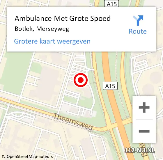 Locatie op kaart van de 112 melding: Ambulance Met Grote Spoed Naar Botlek, Merseyweg op 10 september 2014 09:33