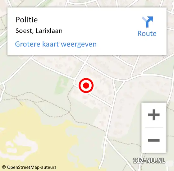 Locatie op kaart van de 112 melding: Politie Soest, Larixlaan op 2 oktober 2023 10:46