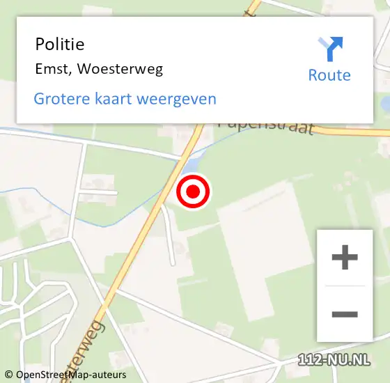 Locatie op kaart van de 112 melding: Politie Emst, Woesterweg op 2 oktober 2023 11:41