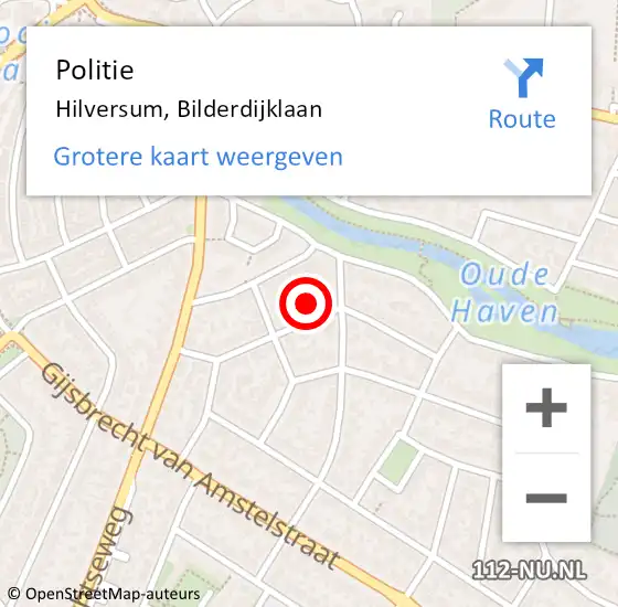 Locatie op kaart van de 112 melding: Politie Hilversum, Bilderdijklaan op 2 oktober 2023 11:58