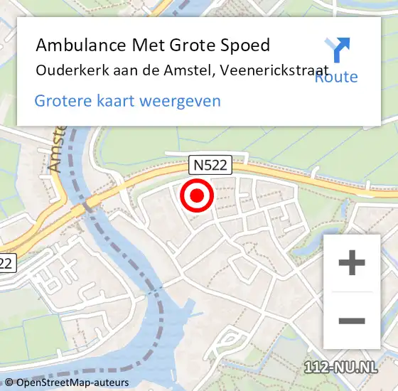 Locatie op kaart van de 112 melding: Ambulance Met Grote Spoed Naar Ouderkerk aan de Amstel, Veenerickstraat op 2 oktober 2023 12:00