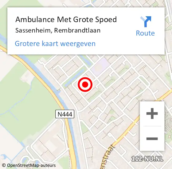 Locatie op kaart van de 112 melding: Ambulance Met Grote Spoed Naar Sassenheim, Rembrandtlaan op 2 oktober 2023 12:03