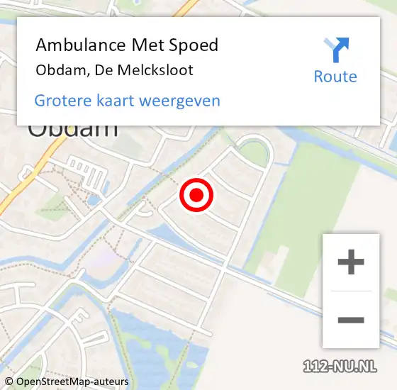 Locatie op kaart van de 112 melding: Ambulance Met Spoed Naar Obdam, De Melcksloot op 2 oktober 2023 12:07