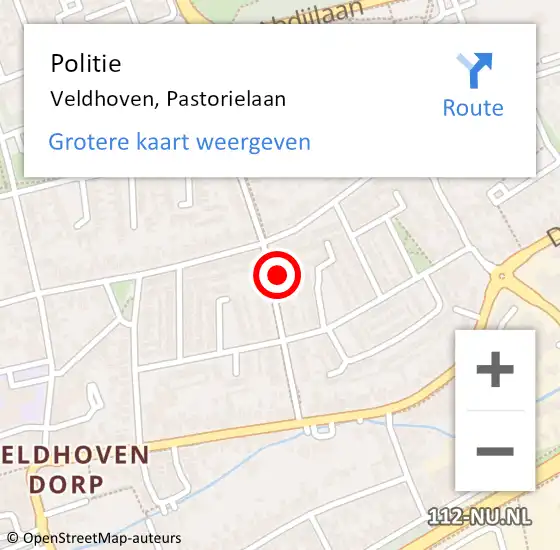 Locatie op kaart van de 112 melding: Politie Veldhoven, Pastorielaan op 2 oktober 2023 12:22