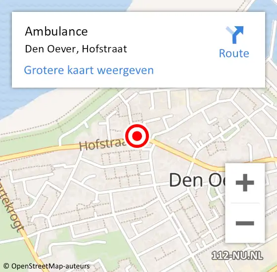 Locatie op kaart van de 112 melding: Ambulance Den Oever, Hofstraat op 2 oktober 2023 12:24