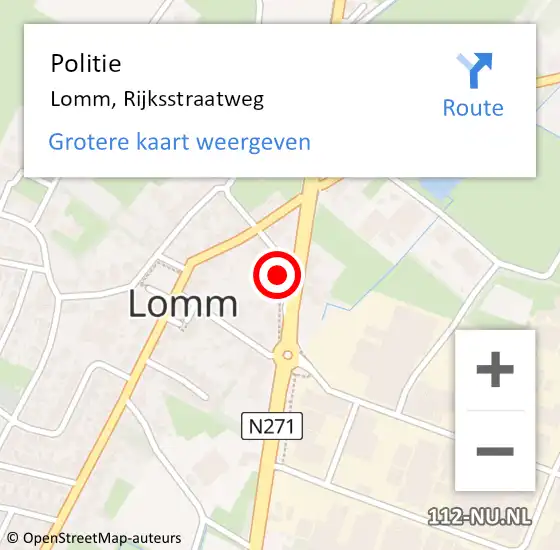 Locatie op kaart van de 112 melding: Politie Lomm, Rijksstraatweg op 2 oktober 2023 12:53