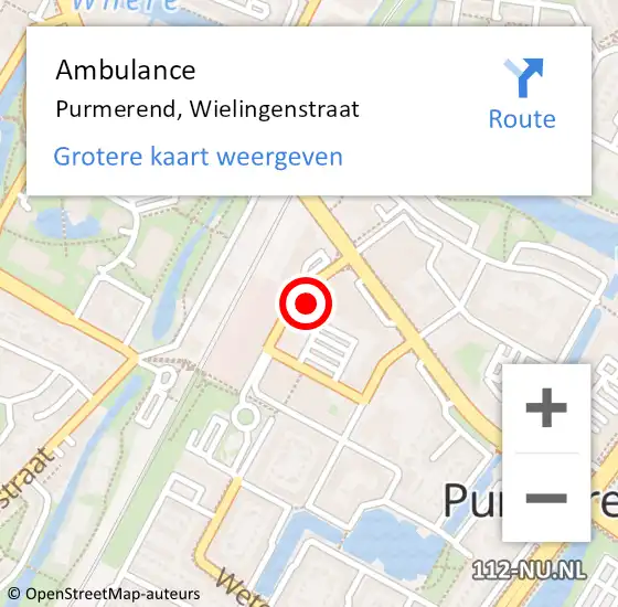 Locatie op kaart van de 112 melding: Ambulance Purmerend, Wielingenstraat op 2 oktober 2023 12:58