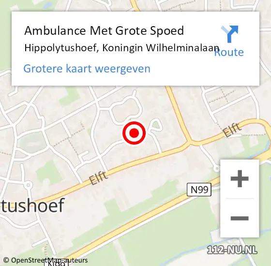 Locatie op kaart van de 112 melding: Ambulance Met Grote Spoed Naar Hippolytushoef, Koningin Wilhelminalaan op 2 oktober 2023 13:01