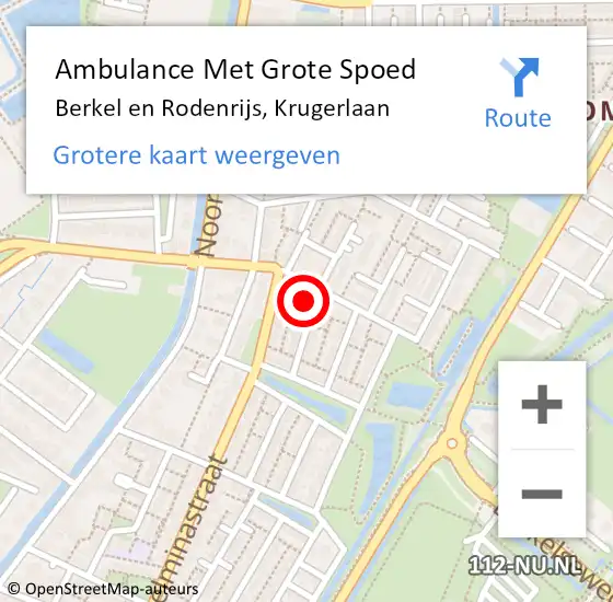 Locatie op kaart van de 112 melding: Ambulance Met Grote Spoed Naar Berkel en Rodenrijs, Krugerlaan op 2 oktober 2023 13:09