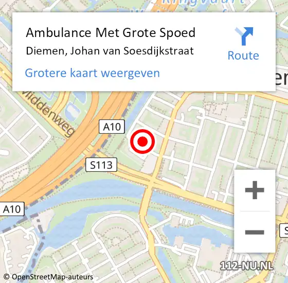 Locatie op kaart van de 112 melding: Ambulance Met Grote Spoed Naar Diemen, Johan van Soesdijkstraat op 2 oktober 2023 13:37