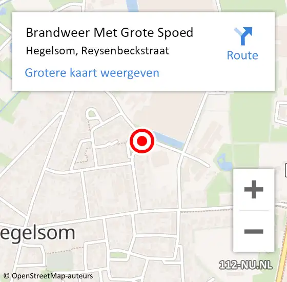 Locatie op kaart van de 112 melding: Brandweer Met Grote Spoed Naar Hegelsom, Reysenbeckstraat op 2 oktober 2023 13:42