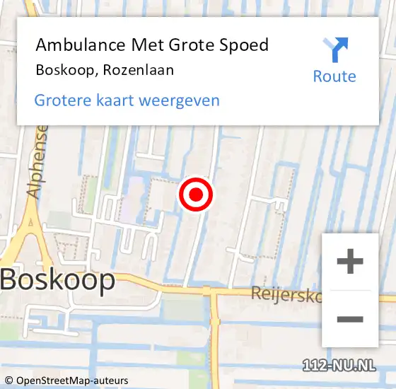 Locatie op kaart van de 112 melding: Ambulance Met Grote Spoed Naar Boskoop, Rozenlaan op 2 oktober 2023 13:53