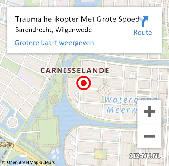Locatie op kaart van de 112 melding: Trauma helikopter Met Grote Spoed Naar Barendrecht, Wilgenwede op 2 oktober 2023 14:14