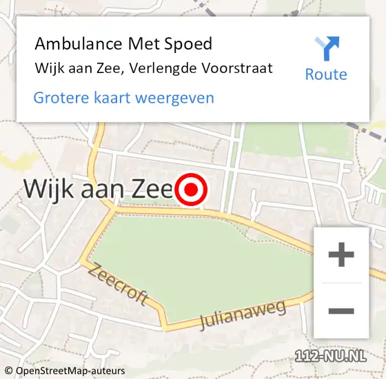 Locatie op kaart van de 112 melding: Ambulance Met Spoed Naar Wijk aan Zee, Verlengde Voorstraat op 2 oktober 2023 14:23