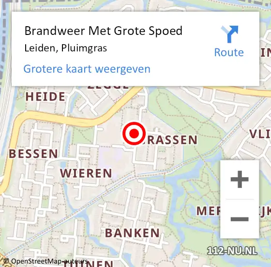 Locatie op kaart van de 112 melding: Brandweer Met Grote Spoed Naar Leiden, Pluimgras op 2 oktober 2023 14:50