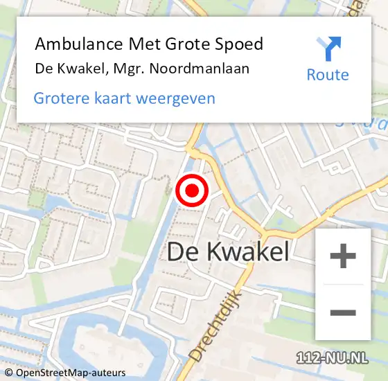 Locatie op kaart van de 112 melding: Ambulance Met Grote Spoed Naar De Kwakel, Mgr. Noordmanlaan op 2 oktober 2023 14:52