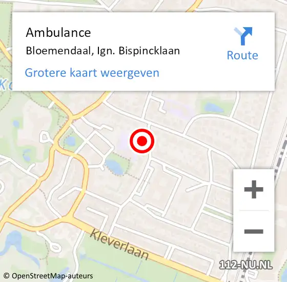 Locatie op kaart van de 112 melding: Ambulance Bloemendaal, Ign. Bispincklaan op 2 oktober 2023 15:04