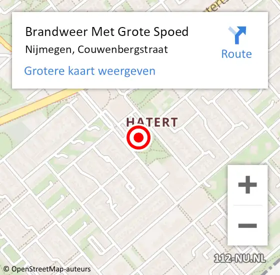 Locatie op kaart van de 112 melding: Brandweer Met Grote Spoed Naar Nijmegen, Couwenbergstraat op 2 oktober 2023 15:09