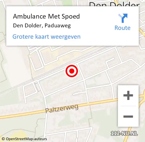 Locatie op kaart van de 112 melding: Ambulance Met Spoed Naar Den Dolder, Paduaweg op 10 september 2014 10:11