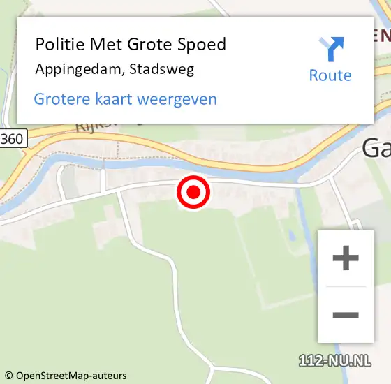 Locatie op kaart van de 112 melding: Politie Met Grote Spoed Naar Appingedam, Stadsweg op 2 oktober 2023 15:29