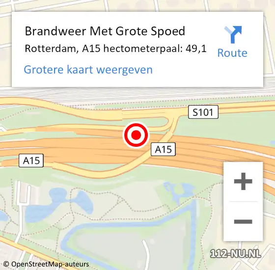 Locatie op kaart van de 112 melding: Brandweer Met Grote Spoed Naar Rotterdam, A15 hectometerpaal: 49,1 op 2 oktober 2023 15:33