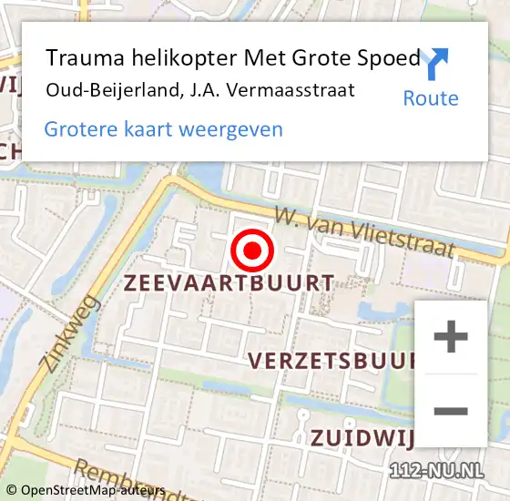 Locatie op kaart van de 112 melding: Trauma helikopter Met Grote Spoed Naar Oud-Beijerland, J.A. Vermaasstraat op 2 oktober 2023 15:37