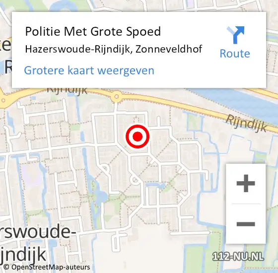 Locatie op kaart van de 112 melding: Politie Met Grote Spoed Naar Hazerswoude-Rijndijk, Zonneveldhof op 2 oktober 2023 15:59