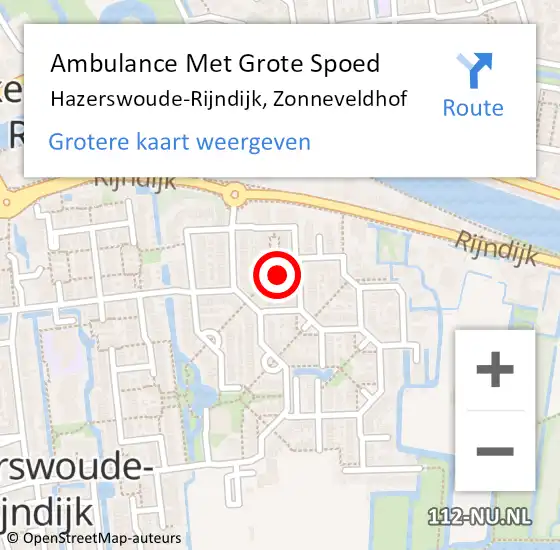 Locatie op kaart van de 112 melding: Ambulance Met Grote Spoed Naar Hazerswoude-Rijndijk, Zonneveldhof op 2 oktober 2023 15:59