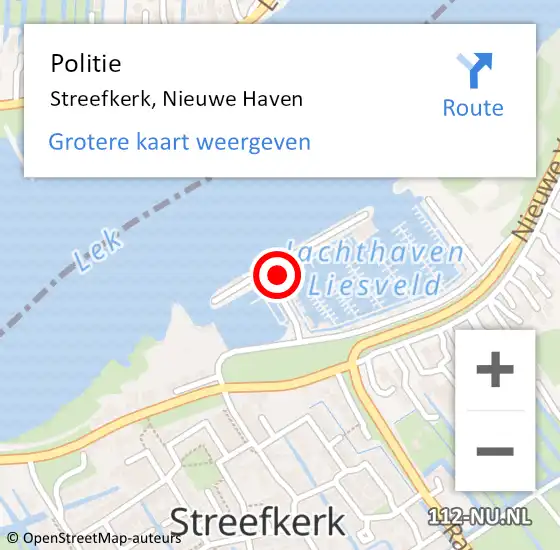 Locatie op kaart van de 112 melding: Politie Streefkerk, Nieuwe Haven op 2 oktober 2023 16:42