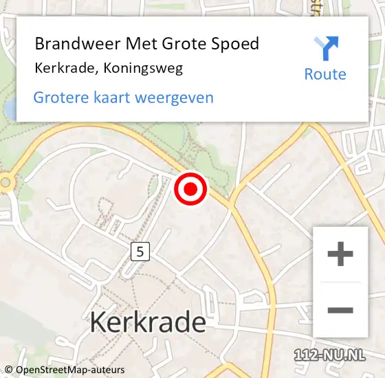 Locatie op kaart van de 112 melding: Brandweer Met Grote Spoed Naar Kerkrade, Koningsweg op 2 oktober 2023 16:49