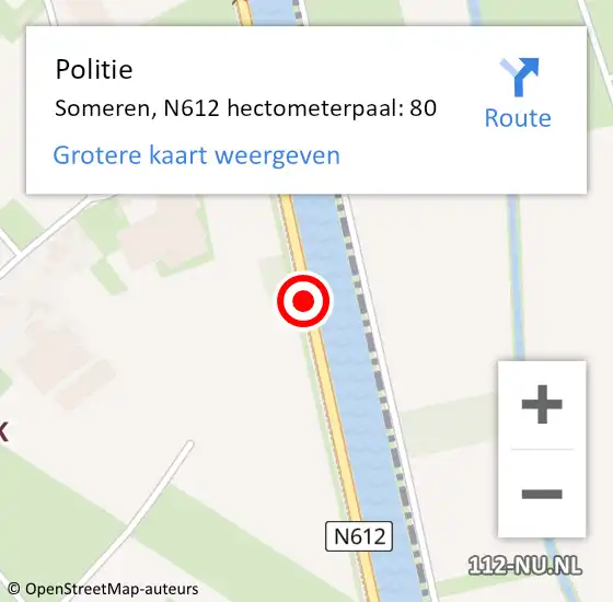 Locatie op kaart van de 112 melding: Politie Someren, N612 hectometerpaal: 80 op 2 oktober 2023 16:55