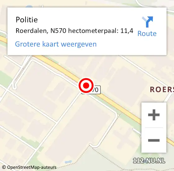 Locatie op kaart van de 112 melding: Politie Roerdalen, N570 hectometerpaal: 11,4 op 2 oktober 2023 16:55