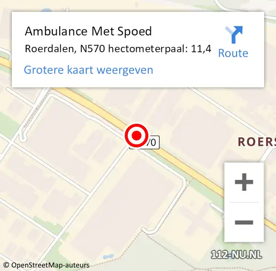 Locatie op kaart van de 112 melding: Ambulance Met Spoed Naar Roerdalen, N570 hectometerpaal: 11,4 op 2 oktober 2023 16:56