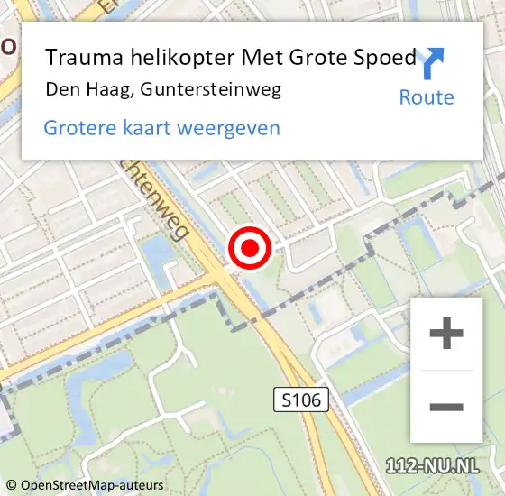 Locatie op kaart van de 112 melding: Trauma helikopter Met Grote Spoed Naar Den Haag, Guntersteinweg op 2 oktober 2023 17:06