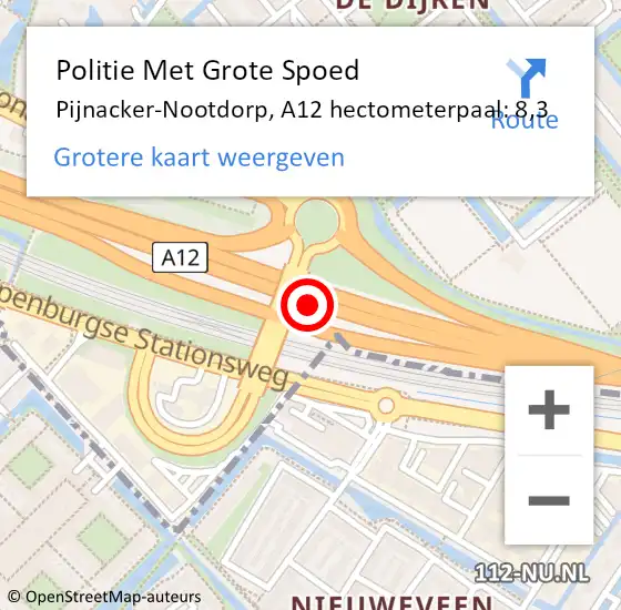 Locatie op kaart van de 112 melding: Politie Met Grote Spoed Naar Pijnacker-Nootdorp, A12 hectometerpaal: 8,3 op 2 oktober 2023 17:11